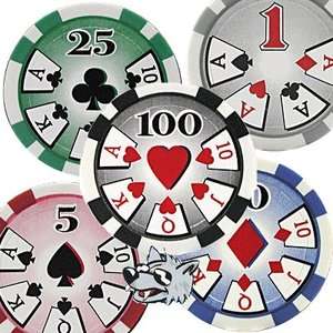 50 HIGH ROLLER 11.5 Gram Poker Chips, 5 Denominations  