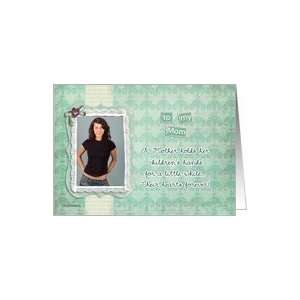 com to my mom, mothers day photo card, teal background, lace effect 