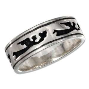 Sterling Silver Antiqued Flying Angels Band Ring (size 09 