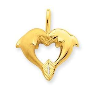  14k Yellow Gold Dolphin Heart Pendant Jewelry