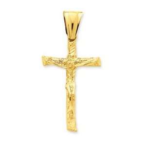  14k 14k Yellow Gold Satin Crucifix Pendant Jewelry