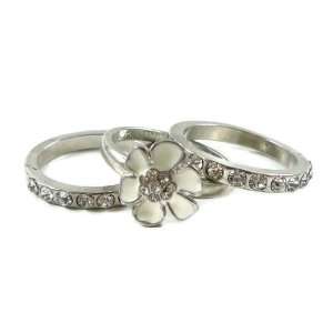  Rhinestone Flower 3 Ring Set Jewelry