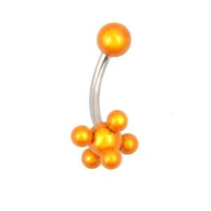  Orange Reflectorized Faux Pearl Flower Belly Button Ring Jewelry