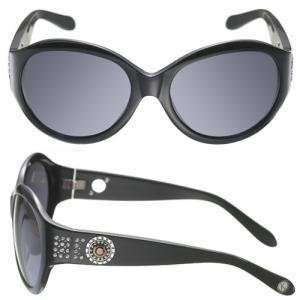  Black Round Frame Sunglasses with White Swarovski Crystals 