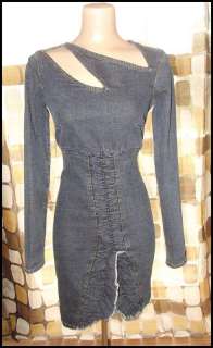   Avant Garde Cut Out Neckline Dress Denim Mini Body Con S/M FUBU  