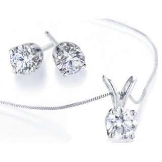  Diamond Solitaire Necklace & Diamond Stud Earrings Set 1/2 