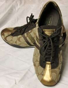   Katelyn Signature Logo Shoes Sneakers w/ Metallic Gold Leather  8 1/2