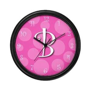  B Initial Pink Polka Dot Wall Clock, 10