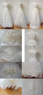 VINTAGE EMPERIAL GOWN TULLE EMBROIDERED FULL SKIRT IVORY WEDDING DRESS 