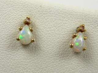   50ctw Natural Pear Cut Opal & Diamond 10k Yellow Gold Earrings  