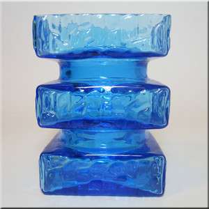 Carlo Moretti Textured Blue Murano Glass Hooped Vase  