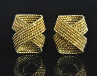   Vintage 18K Yellow Gold Woven Ribbon Rope Clip On Earrings Heavy