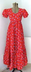 Vtg 70s Mod Hearts Flowers Prairie Hippie Maxi Dress  