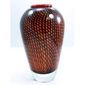  Murano Glass Vase Mouth Blown Art Black Recitello Over 