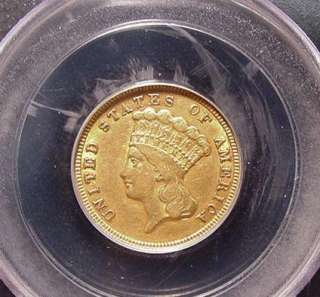 First Year of Issue 1854 Indian Princess Head $3 GOLD Piece PCGS XF 