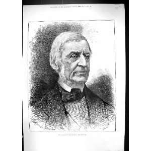  1882 Antique Portrait Ralph Waldo Emerson American Writer 