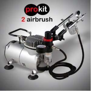  PRO Kit 2 Airbrush & Compressor Set Dual Action Spray for Hobby 