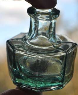   Century Imperial Russia Bluish Heavy Glass Octagonal Ink Bottle  