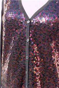 NEW NWT DIANE GILMAN CARDIGAN SWEATER XL BLACK RED PINK SEQUINS V NECK 