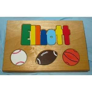  Personalized Double Edge Sports Puzzle Stool   Natural 