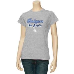   Dodgers Ladies Ash Rhinestone Bubbly T shirt