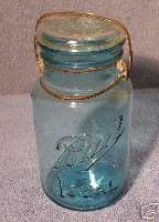 BALL JAR IDEAL BRAND NAME BLUE GREEN GLASS QUART AQUA  