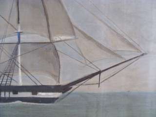 Antique 1823 Folk Art O/ Panel Ship Rainbow Painting  