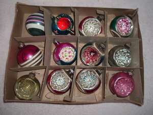 12 Vintage Christmas Ornaments Indents Shiny Brite  