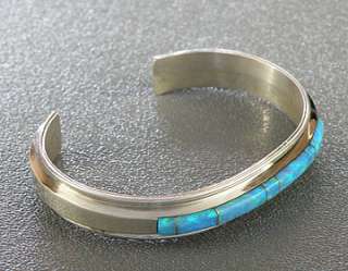 Francilita Yazzie Silver Blue Opal Inlay Cuff Bracelet  