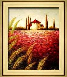 Landscape Oil Painting Frence Harvest Fall Flower Field  