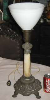 ANTIQUE ALABASTER MARBLE STONE CAST IRON TORCH SCONCE GOTHIC STATUE 