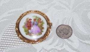 VINTAGE VICTORIAN STYLE MAN & WOMAN BROOCH PIN W MARKINGS 1 AND 1/2 