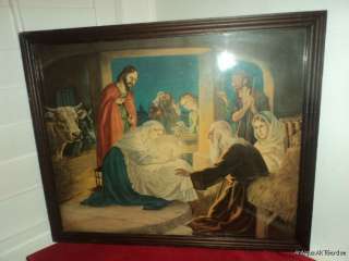 VINTAGE Christmas Baby JESUS In Manger Nativity rare OLD Print 1940 50 