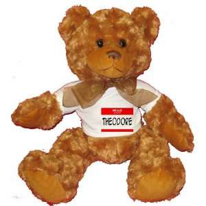  HELLO my name is THEODORE Plush Teddy Bear with WHITE T 