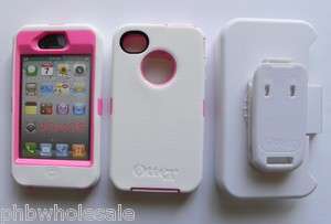   ON PINK OTTERBOX DEFENDER CASE FOR APPLE IPHONE 4S 4G NEW WHITE CLIP