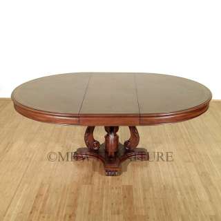 5Ft Oval Solid Mahogany 59in Round Pedestal Dining Table w/ Leaf 