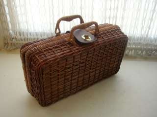 Vintage Child Dolls Wicker Luggage Leather Clasp  