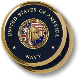  Navy Operation Iraqi Freedom Brass 2 Coaster Set 