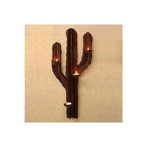  NOVICA Iron candleholder, Desert Cactus
