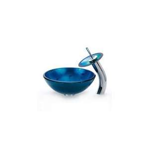Kraus 14 inch Irruption Blue Glass Vessel Bathroom Sink and Waterfall 