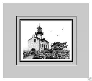 Matted Old Point Loma Lighthouse ORIGINAL Artwork  