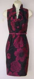 JESSICA HOWARD Fuschia Black Jacquard Belted Holiday Cocktail Party 