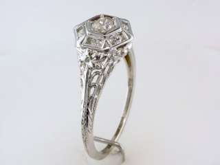 Antique Deco Genuine Diamond .35ct 18K White Gold Engagement Wedding 