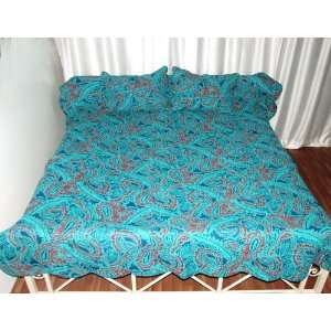  Hand Floral Block Print Jaipuri Quilt with Pillow Covers 