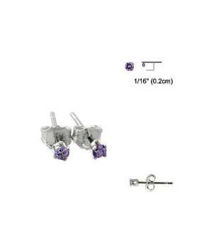 2mm REAL SOLID 925 STERLING SILVER Amethyst Purple CZ Earrings Studs 