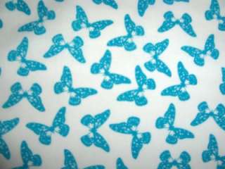 Blue Turquoise Butterflies White Quilt Fabric   6 Yards Available