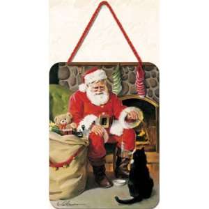    Santa Claus Playing with Cat, Kitten Plaque Picture