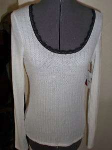 ROXY WOMENS/JRS KNIT & LACE SCOOP NECK L/S TEE TOP NEW  