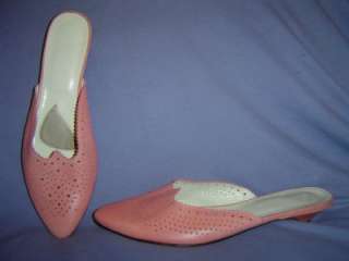 ROBERT CLERGERIE Melon Leather Perforated Mule Shoe 8.5  