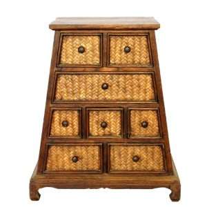  23 Contemporary 5 Drawer Teak Wood & Rattan Storage Cabinet / Dresser